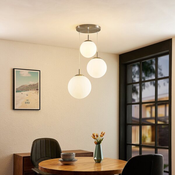 Lampada a sospensione Lindby, Heleska, dimmerabile, Bianco, Soggiorno, Vetro, Moderno