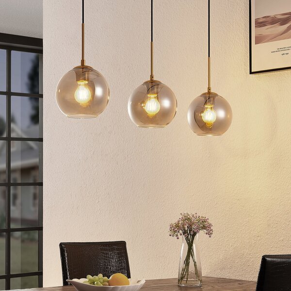 Lampada a sospensione Lindby, Hiwana, dimmerabile, Grigio, Soggiorno, Vetro, Moderno