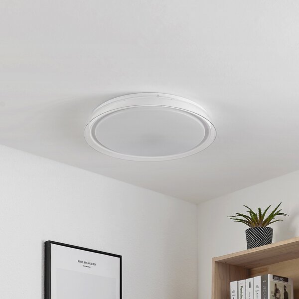 Plafoniera Lindby, Sleya, dimmerabile, Bianco, Soggiorno, Plastica, Moderno