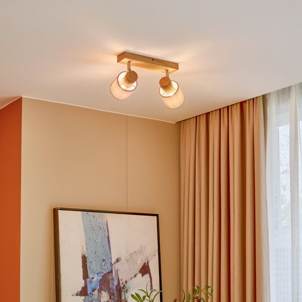 Plafoniera Lindby, Wanessa, dimmerabile, Legno, Soggiorno, Legno, Moderno