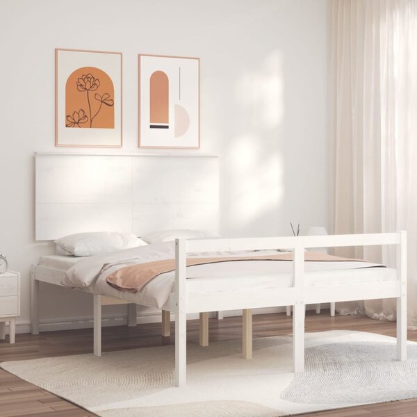 Giroletto con Testiera Bianco 140x190 cm in Legno Massello