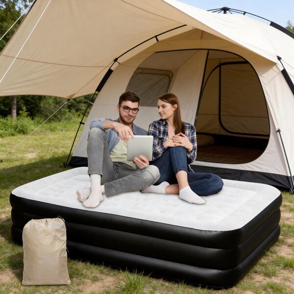 Materasso gonfiabile Vigevee Premium 190 x 100 x 46 cm con pompa integrata, materasso autogonfiabile da utilizzare come letto per gli ospiti, lettino da viaggio, letto da campeggio e letto di emergenza, letto singolo