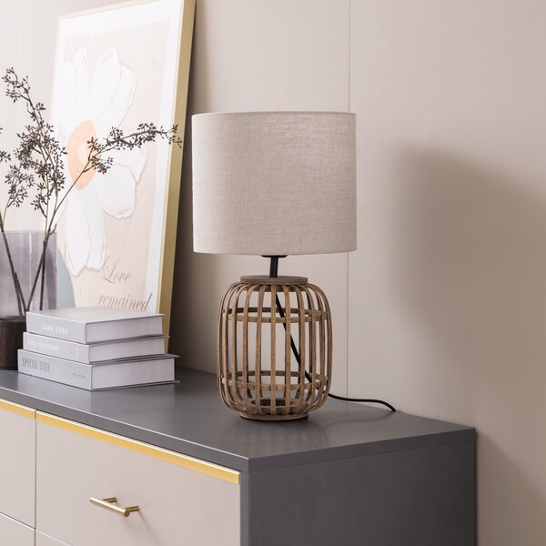 Lampade da tavolo Lindby, Marzanna, Legno, Soggiorno, Tessuto / Tessile, Boho