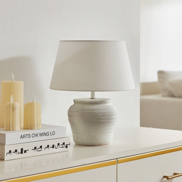 Lampade da tavolo Lindby, Aelith, Bianco, Soggiorno, Ceramica, Campagna / rustico