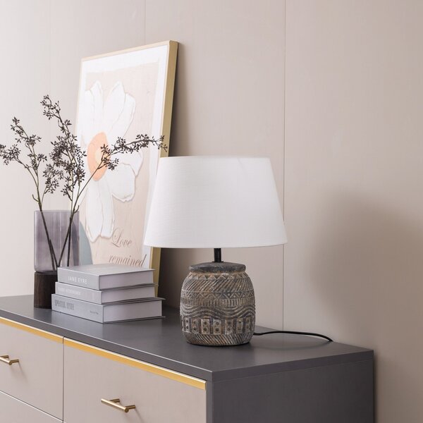 Lampade da tavolo Lindby, Aelith, Grigio, Soggiorno, Tessuto / Tessile, Campagna / rustico