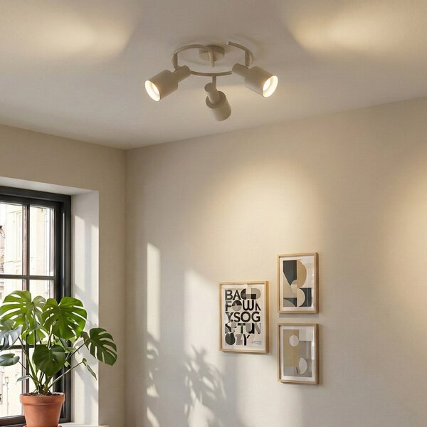 Plafoniera Lindby, Ovelia, dimmerabile, Beige, Soggiorno, Metallo, Moderno