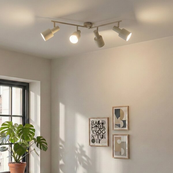 Plafoniera Lindby, Ovelia, dimmerabile, Beige, Soggiorno, Metallo, Moderno