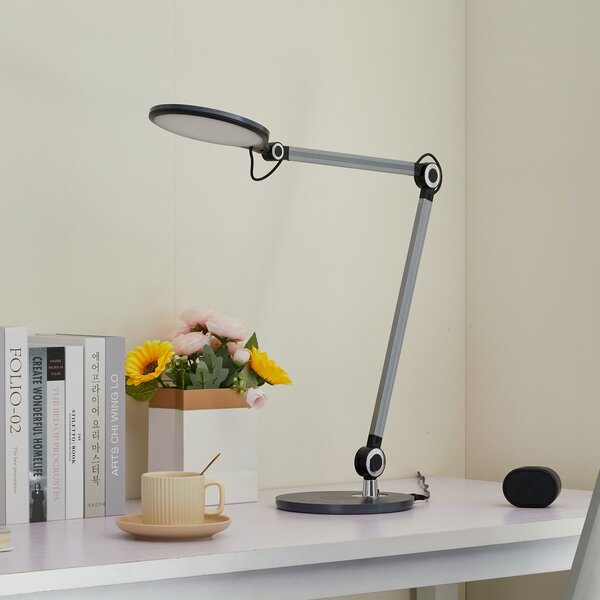 Lampade da tavolo Lindby, Nyxaris, dimmerabile, Grigio, Studio / Ufficio, Plastica, Moderno