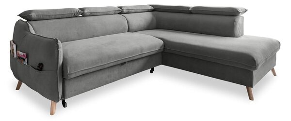Divano letto angolare in velluto grigio chiaro (angolo destro) Sweet Harmony - Miuform