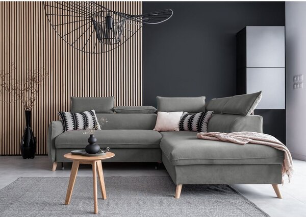 Divano letto angolare in velluto grigio chiaro (angolo destro) Sweet Harmony - Miuform