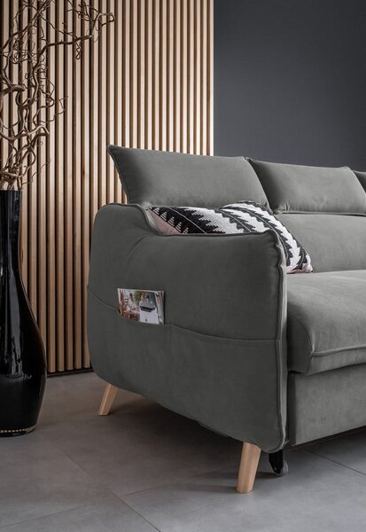 Divano letto angolare in velluto grigio chiaro (angolo destro) Sweet Harmony - Miuform