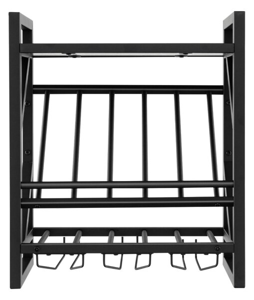 Costway Portabottiglie da parete a 2 livelli con 3 file di portabicchieri, Scaffale espositivo per vino 51x26,5x60cm
