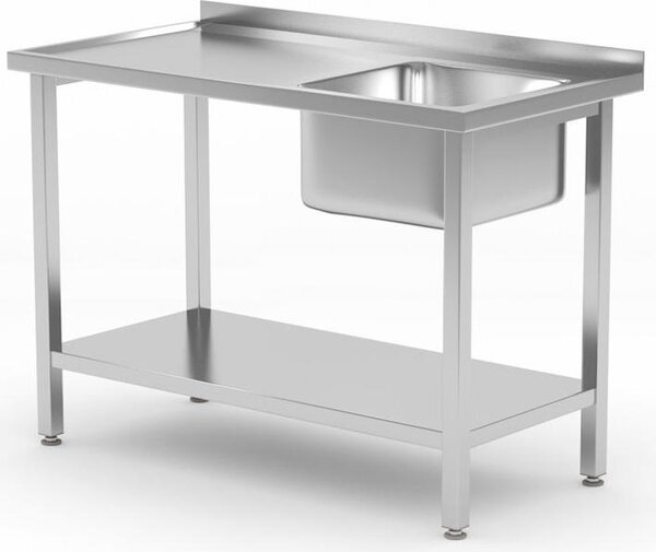 Lavello da cucina con ripiano, avvitato, HENDI, Kitchen Line, lavello sul lato destro, 1000x600x(H)850mm