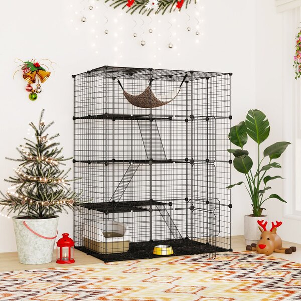 Costway Gabbia per gatti a 4 piani 143 cm con accessori, Enclosure grande con facile accesso e recinto per gatti da interno