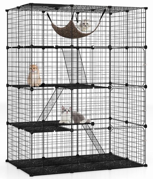 Costway Gabbia per gatti a 4 piani 143 cm con accessori, Enclosure grande con facile accesso e recinto per gatti da interno