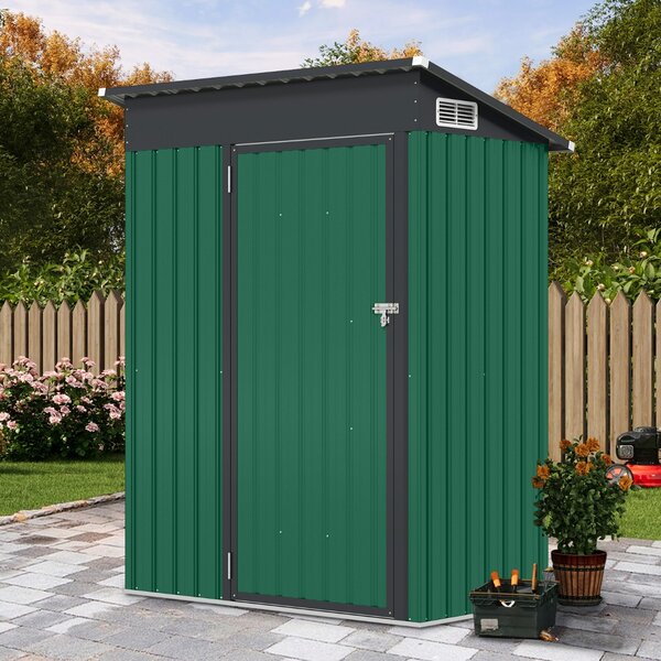 Costway Casetta da giardino con design a tetto inclinato venti d'aria, Capanno da esterno 150x90,5x185cm Verde