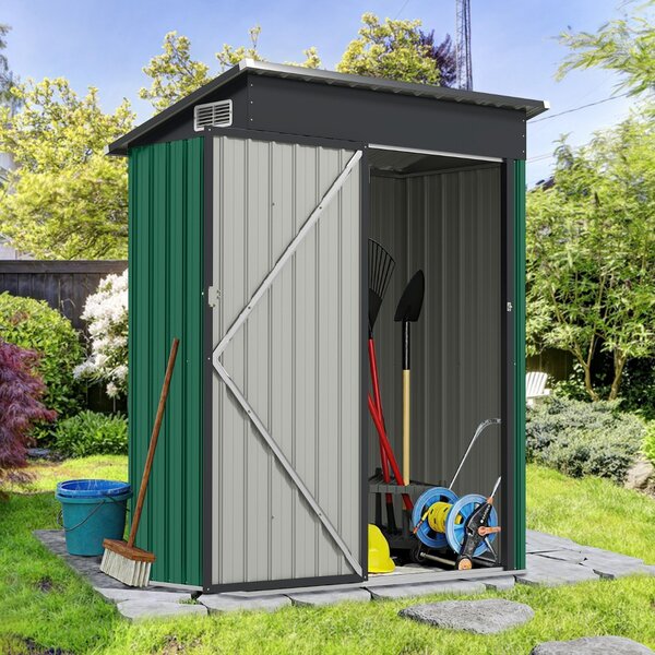 Costway Casetta da giardino con design a tetto inclinato venti d'aria, Capanno da esterno 150x90,5x185cm Verde