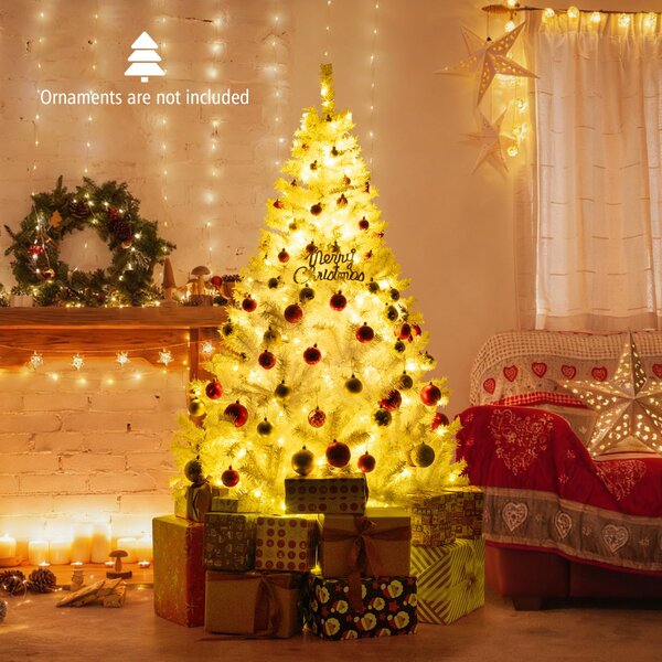 Costway Albero di natale pieghevole con luci preinstallate e con 1000 punte di ramo, Albero di natale pieghevole con luci preinstallate Bianco