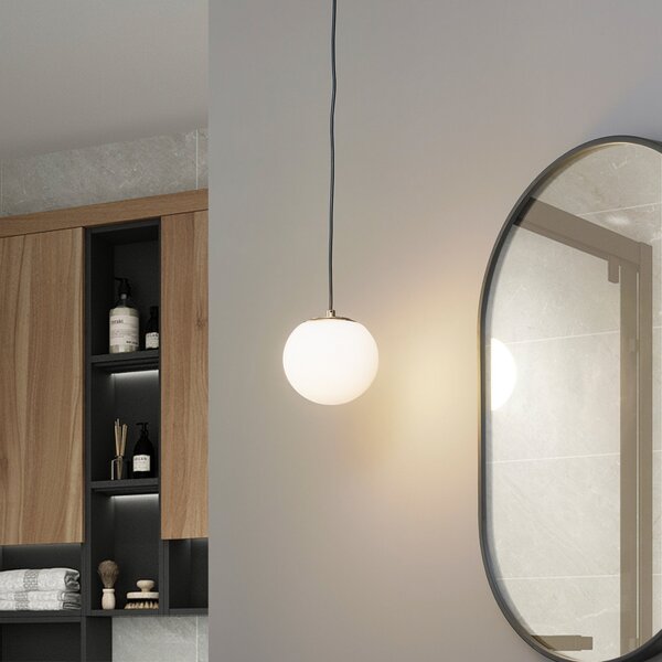Lampada a sospensione Lucande, Bidolo, dimmerabile, Dorato / Ottone, Bagno, Vetro
