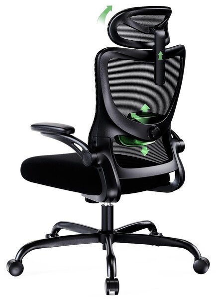 Sedia da ufficio Marsail, ergonomica: poggiatesta regolabile, supporto lombare, braccioli 3D pieghevoli. Sedia da scrivania con regolazione dell'altezza, cuscino sedile imbottito, sedia girevole, portata massima fino a 300 libbre