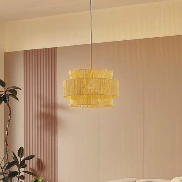 Lampada a sospensione Lindby, Anuva, dimmerabile, Beige, Sala da pranzo, Carta / Cartone, Campagna / rustico