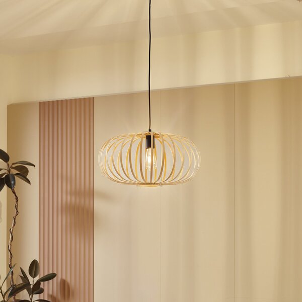 Lampada a sospensione Lindby, Lielle, dimmerabile, Legno, Sala da pranzo, Bambù, Campagna / rustico