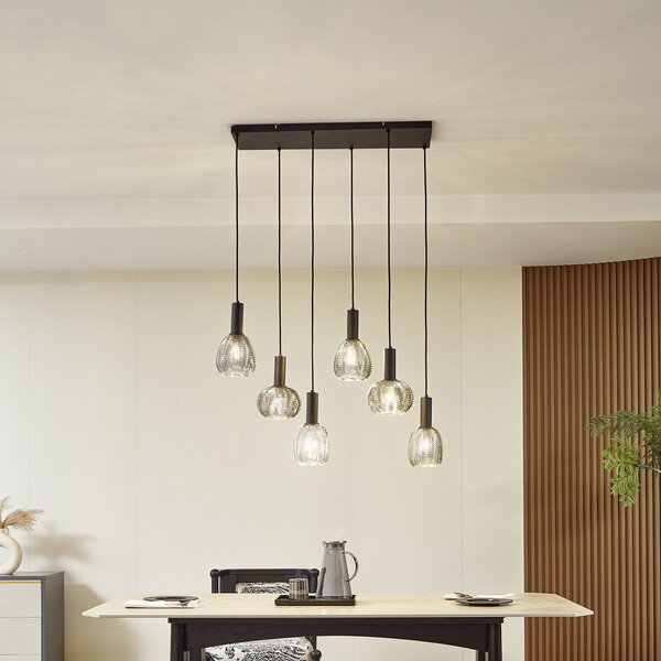 Lampada a sospensione Lindby, Tolli, dimmerabile, Grigio, Soggiorno, Vetro, Moderno