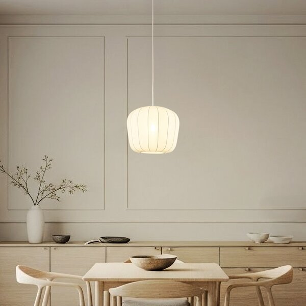 Lampada a sospensione Lindby, Helin, dimmerabile, Bianco, Sala da pranzo, Tessuto / Tessile, Moderno