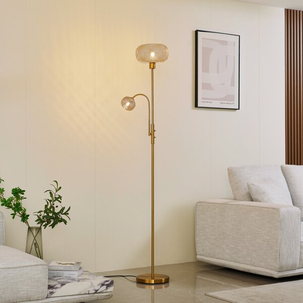 Lampada da terra Lindby, Aliette, Dorato / Ottone, Soggiorno, Vetro, Moderno