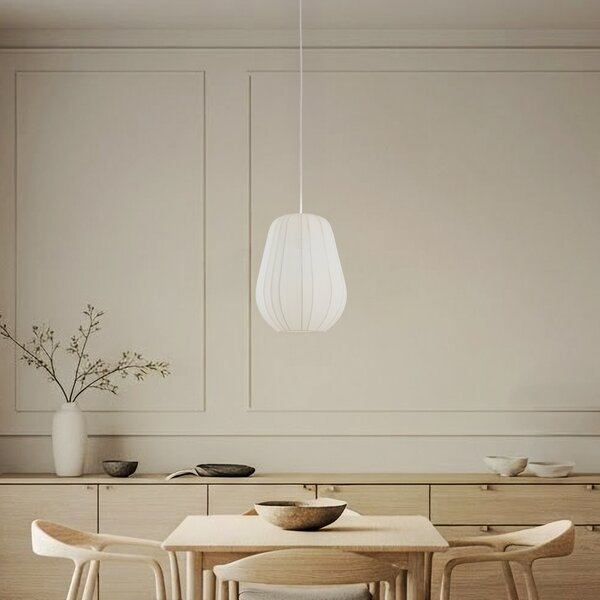 Lampada a sospensione Lindby, Helin, dimmerabile, Bianco, Sala da pranzo, Tessuto / Tessile, Moderno