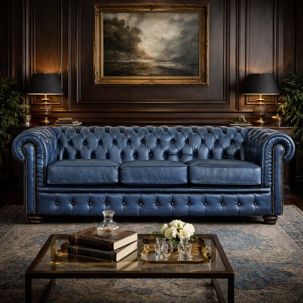 Divano Chesterfield in Pelle Primo Fiore Premium – Iconico, Finiture di Pregio