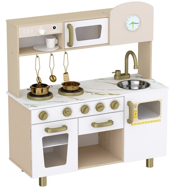 AIYAPLAY Cucina Giocattolo per Bambini con Macchina del Caffè Girevole, Fornelli, Rubinetto e Orologio, 3-6 Anni, Bianco | Aosom Italy