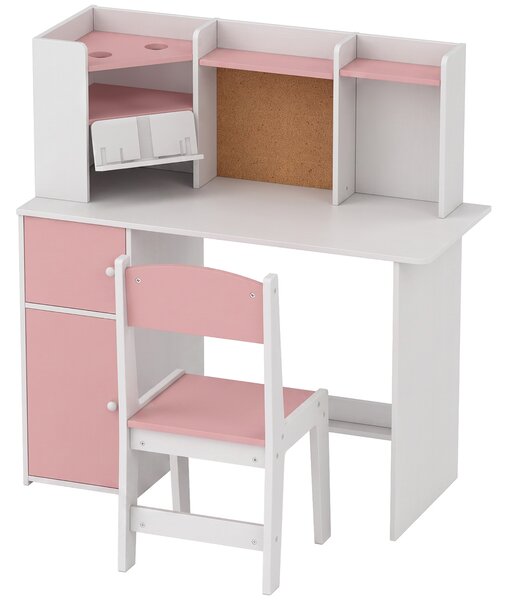AIYAPLAY Set Scrivania e Sedia per Bambini 5-12 Anni con Libreria, Portapenne, Supporto Regolabile per Tablet, Rosa | Aosom Italy