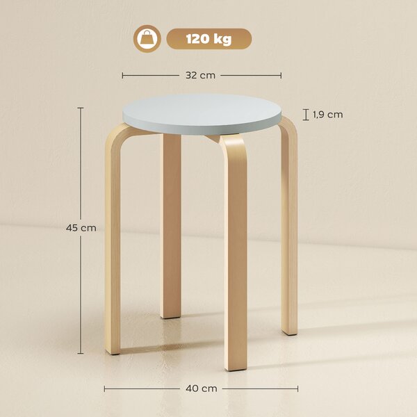 HOMCOM Set 4 Sgabelli Rotondi Impilabili in Legno Grigio, Ø40x45 cm | Aosom Italy