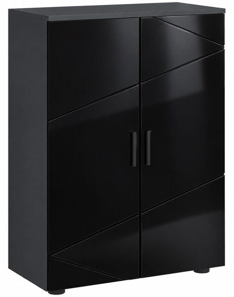 Kleankin Mobiletto Bagno 2 Ante con rivestimento di protezione dall'acqua, Armadietto con 3 ripiani e Chiusura Ammortizzata, Legno, Nero|Aosom Italy