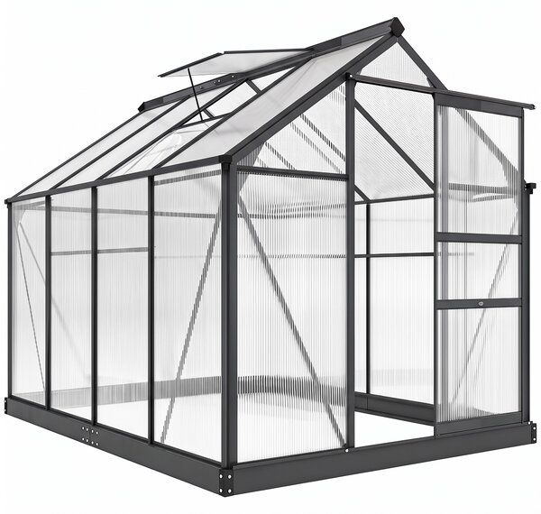 Outsunny Serra in Policarbonato e Alluminio con Porta Scorrevole, Presa d'Aria e Grondaia, 190x252x201 cm, Grigio | Aosom Italy
