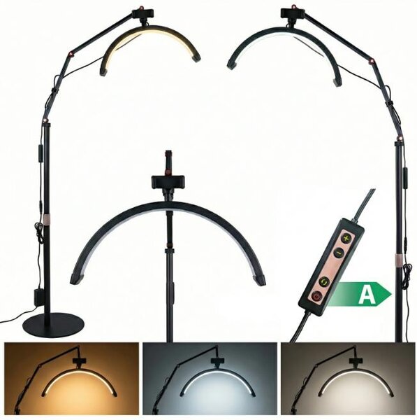 Lampada cosmetica Moon a piantana professionale LED nera per extension ciglia