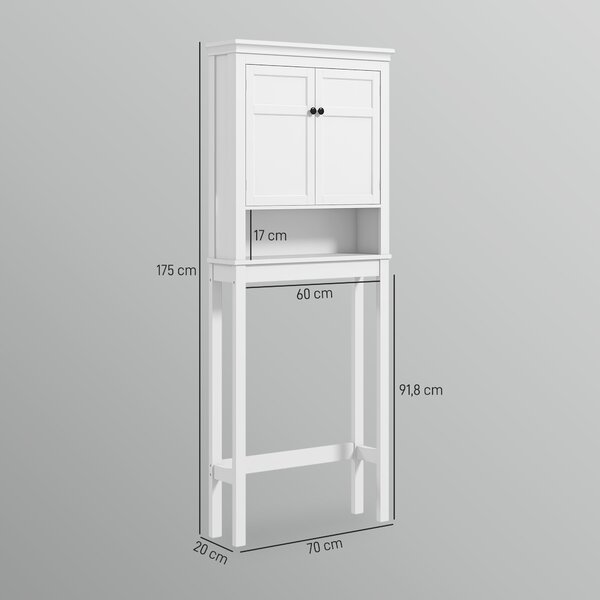 HOMCOM Mobile Sopra WC con Armadietto a 2 Ante e Ripiano Aperto, Barra Inferiore, 70x20x175 cm, Bianco | Aosom Italy