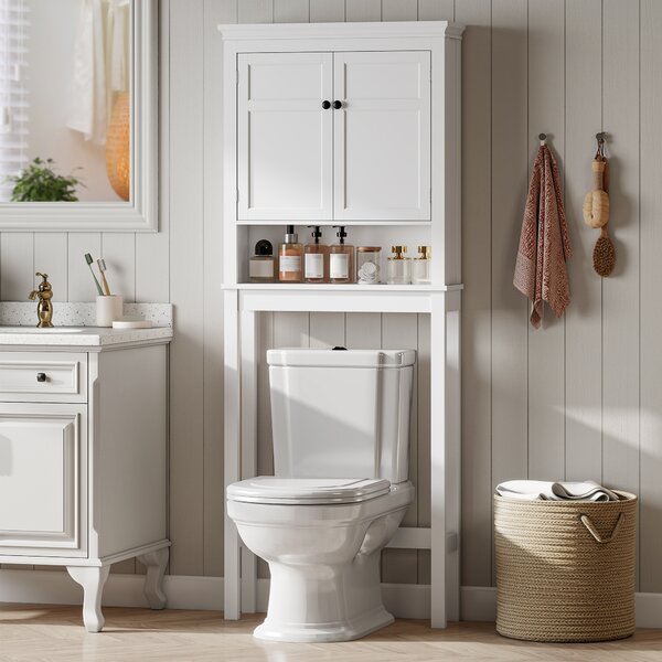 HOMCOM Mobile Sopra WC con Armadietto a 2 Ante e Ripiano Aperto, Barra Inferiore, 70x20x175 cm, Bianco | Aosom Italy