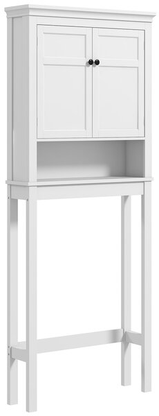 HOMCOM Mobile Sopra WC con Armadietto a 2 Ante e Ripiano Aperto, Barra Inferiore, 70x20x175 cm, Bianco | Aosom Italy