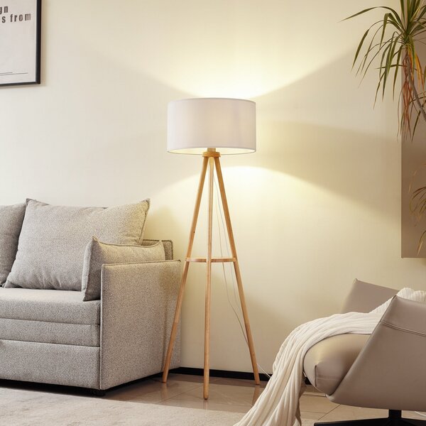 Lampada da terra Lindby, Adamio, Bianco, Soggiorno, Tessuto / Tessile, Campagna / rustico