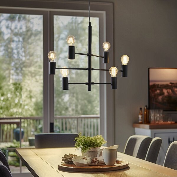 Lampada a sospensione Lucande, Aidas, dimmerabile, Nero, Sala da pranzo, Metallo, Moderno