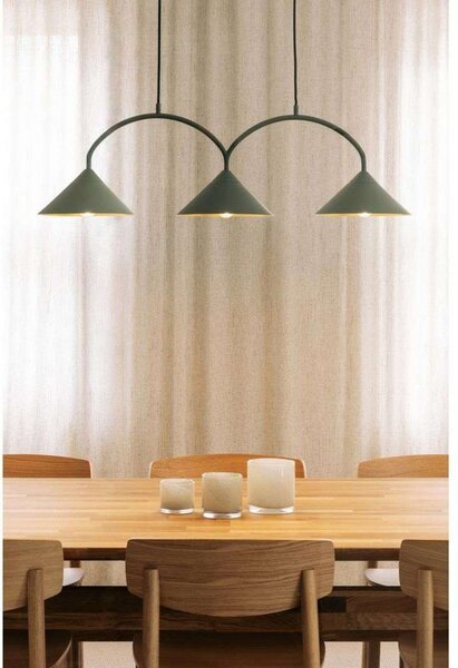 Lampada a sospensione Globen Lighting, CURVE 3, dimmerabile, Verde, Soggiorno, Metallo, Vintage