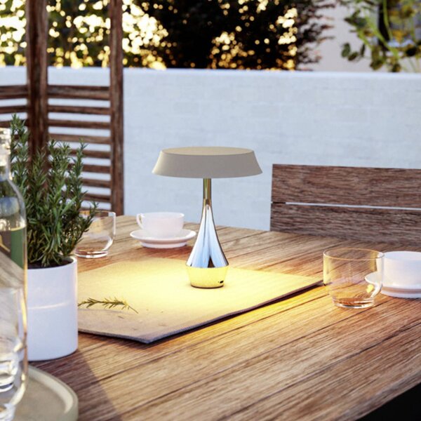 EGLO Lampada LED da tavolo a batteria TURCIO, cromata/beige, 20 cm, IP44, dimmerabile, Cromo / Argento, Soggiorno / Sala da pranzo, Metallo