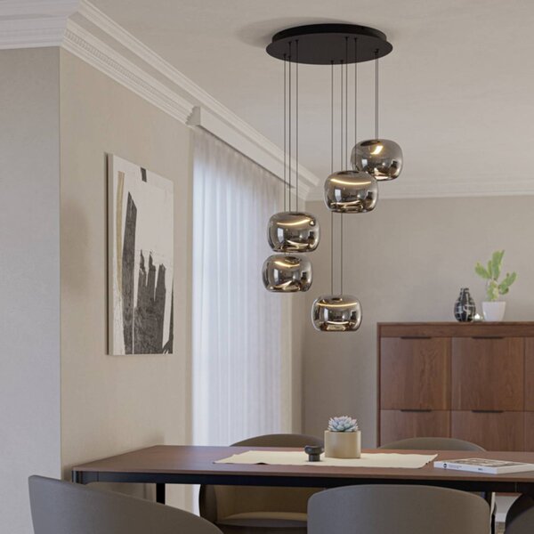 EGLO Lampada a sospensione HORTUNAS, dimmerabile, Nero, Soggiorno / Sala da pranzo, Vetro, Lampada a sospensione