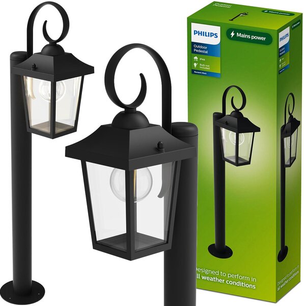 Lampada da giardino da terra per esterni a LED E27, palo da 75 cm, lanterna IP44, nera, modello Buzzard di Philips