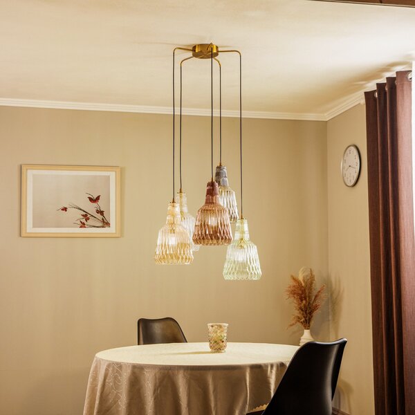 Lampada a sospensione Lindby, Belarion, dimmerabile, Multicolore, Soggiorno, Vetro, Vintage