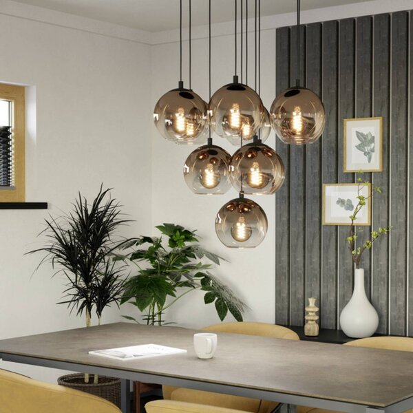 EGLO Lampada a sospensione ARISCANI 1, dimmerabile, Rame, Soggiorno / Sala da pranzo, Vetro, Lampada a sospensione
