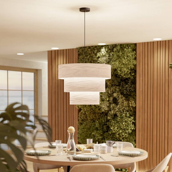 EGLO Lampada a sospensione PAROGNO, dimmerabile, Crema / Ambra, Soggiorno / Sala da pranzo, Tessuto / Stoffa / Seta, Lampada a sospensione