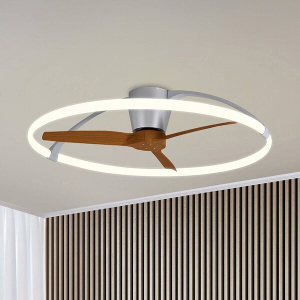 Mantra Iluminación Ventilatore da soffitto LED Nepal, argento/noce, CC, silenzioso dimmerabile, Legno scuro, Soggiorno / Sala da pranzo, Metallo, Moderno